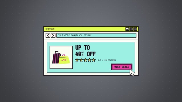 System Window Sales Titles / Retro Colorful Shopping Browser and Star Rating for Black Friday Promos, Retail Ads and Social Media / Horizontal / Part 08