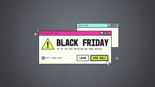 System Window Sales Titles / Retro Colorful Alert Popups With a Cursor for Black Friday Promos, Retail Ads and Social Media / Horizontal / Part 01