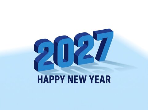 3 d blue numbers 2027 with happy new year text on light blue background