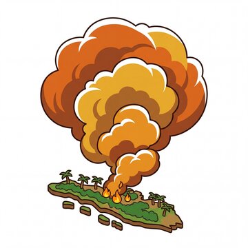 2D Cartoon Wildfire Smoke from Sumatera Island Illustration