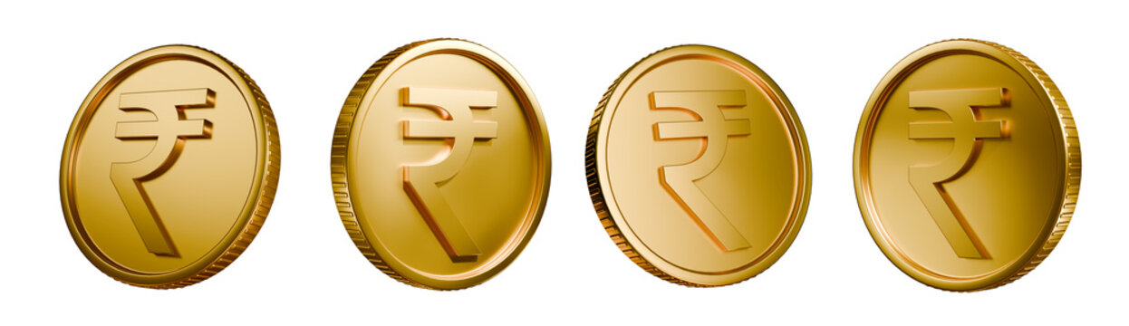 Indian rupee gold coins on a transparent background