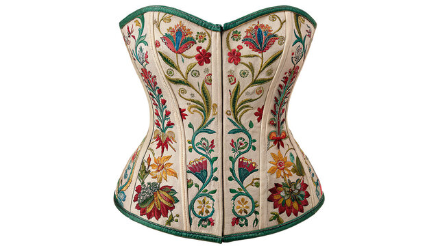 Elegant historic floral pattern corset bodice underwear historical clothing fashion apparel, isolated on transparent background.