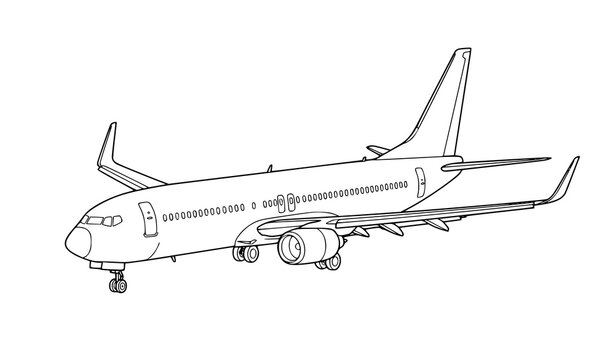 Clean Black Line Airplane on Final Landing Approach Vector Illustration