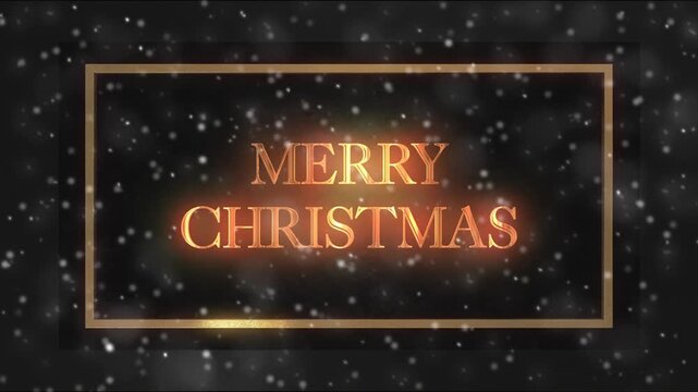 雪が舞い散る光り輝く金属フレームと金色のメリークリスマスロゴの動画素材 
