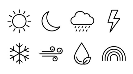 Fototapeta premium Weather icon set featuring sun moon rain cloud lightning snowflake