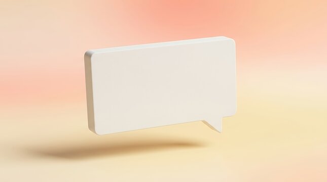 Three dimensional renderan empty rectangular paper messaging callout box floating smoothly over a bright warm gradient surface serving as a clean customizable design template backdrop speech