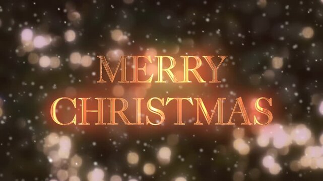 輝くイルミネーションの丸ボケを背景にしたメリークリスマスの金属質3D文字の動画素材