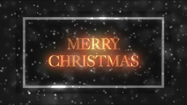 雪が舞い散る光り輝く金属フレームと金色のメリークリスマスロゴの動画素材 