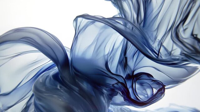 Elegant AI animation of translucent sapphire silk petals with fluid dynamics on a luxurious light background. Smooth movement and macro detail for a premium look