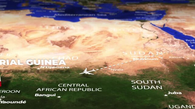 Flight From Riyadh SAUDI ARABIA to Malabo EQUATORIAL GUINEA with flag pins