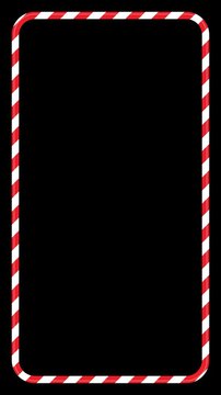 Animated Christmas frame with candy cane striped border and rounded corners, black copy space. Four color variants, vertical overlay. Festive motion graphic for holiday titles and greetings.