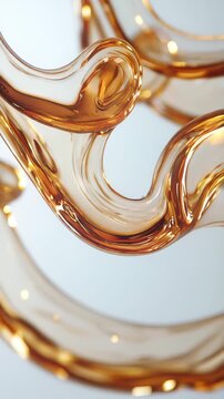 Abstract 3D animation of sinuous golden ribbons. Smooth, continuous motion creates a meditative visual effect. Premium content for style, design, and high-quality advertising