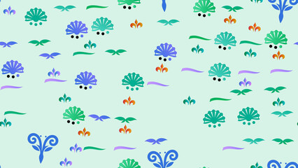 Seamless pattern with abstract floral and shell motifs © deden