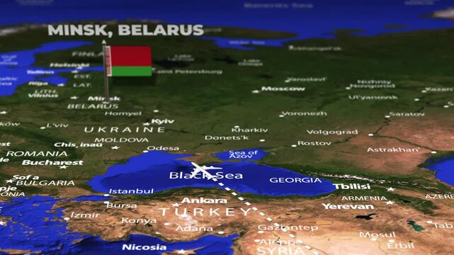 Flight From Riyadh SAUDI ARABIA to Minsk BELARUS with flag pins