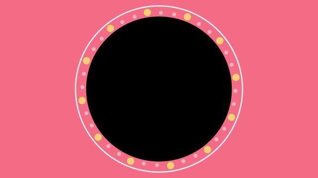 Seamless 4K looping overlay: round frame overlay rotating decor, in red and pink on a pure black background. Drop it on your footage and set the layer to screen or add blend mode to knock out the blac