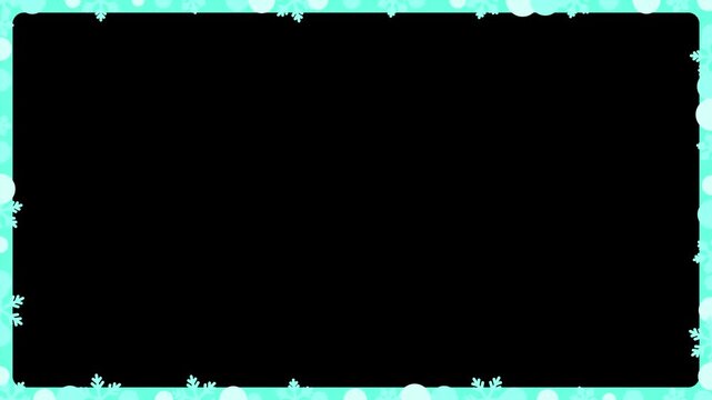 Seamless 4K looping overlay: snow frame overlay breathing border, in teal and turquoise on a pure black background. Drop it on your footage and set the layer to screen or add blend mode to knock out t