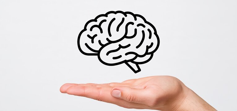Against a clean backdrop, a hand presents a minimalist brain icon in simple line art for Labor Day promotions.