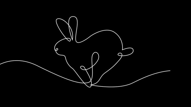 One Continuous Line Drawing Animation of a Running Rabbit on Black Background