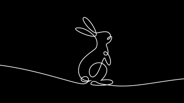 Animated Continuous One Line Drawing of Rabbits on Black Background