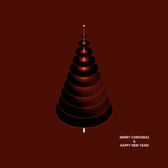 Elegant Christmas card with a modern geometric Christmas tree and greetings on a burgundy background © Aleksandra