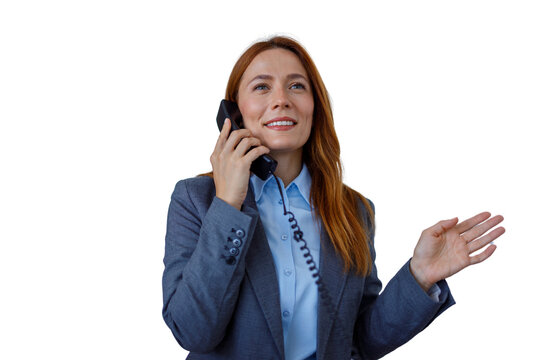 Businesswoman talking on phone offering customer support