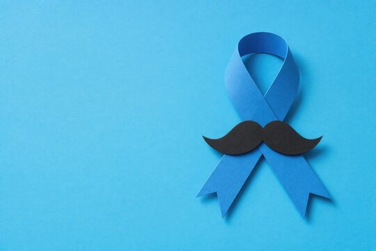 Blue ribbon with mustache symbolizing men's health awareness campaigns