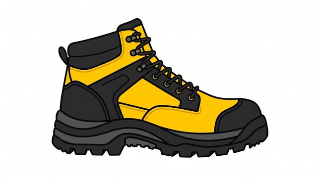 flat vector illustration of yellow lace up work boot
