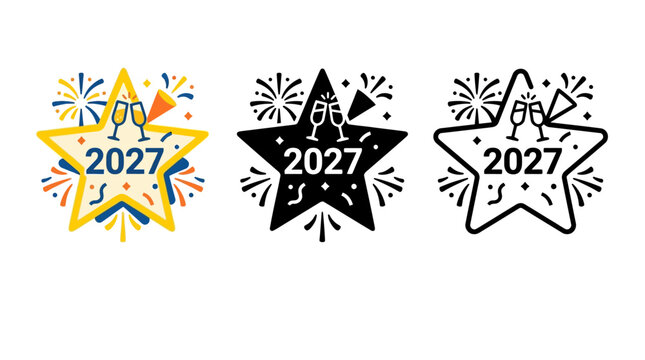 Colorful celebration star with 2027 and fireworks for New Year or party events
