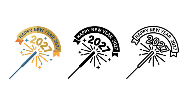 Happy New Year 2027 celebration graphic with fireworks and festive designs for easy use
