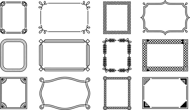 Decorative rectangular frames and vintage ornamental borders vector set isolated on white   