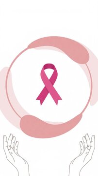 Inspiring design featuring a pink ribbon, universally recognized symbol for breast cancer awareness, emphasizing global health, early detection, and unwavering support for all affected
