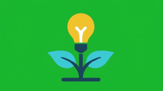 Innovation Lightbulb Plant Growth Animation with Leaves Against Green Screen for Digital Marketing Projects