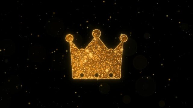 Gold glitter crown drawn by a travelling sparkler head and holding with a living shimmer on black