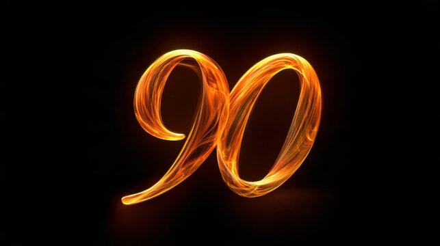 The design features a dignified glowing amber 90 set against a dark background, highlighting a remarkable milestone and creating a warm atmosphere.