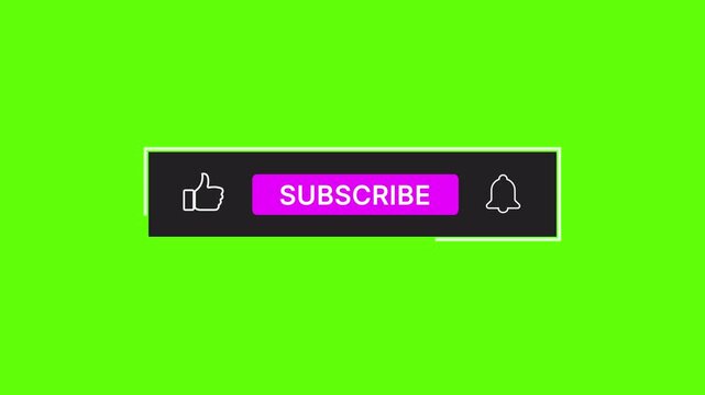 Hot pink pop art subscribe bell and like animated overlay pack with and without mouse cursor on green screen background, 4K CTA button