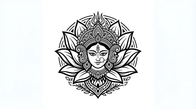 Goddess durga face line art illustration for navratri festival