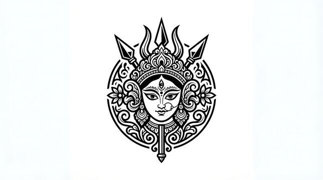 Goddess durga face line art illustration for navratri festival