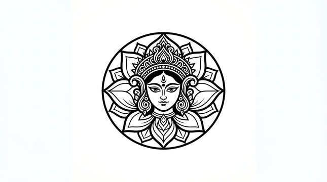 Goddess durga face line art illustration for durga puja festival