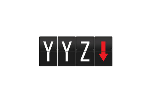 YYZ code appearing on a retro split-flap display board with a red down arrow, indicating arrival or decreasing status, presented on a transparent background for versatile use