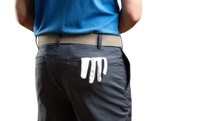 Close up of male golfer with white golf glove in back pocket isolated from background © photoschmidt