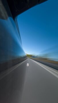 First Person Timelapse Drive on Open Highway Under Blue Sky