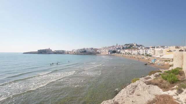 Postcard view of Vieste historic village on cliff, Puglia, Italy
