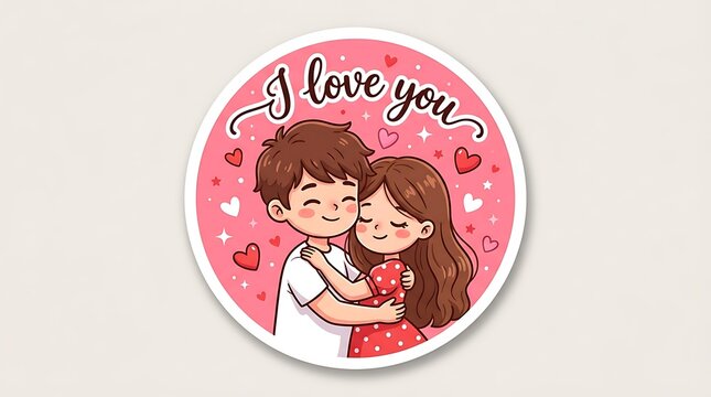 Cute cartoon couple hugging with I love you message for romantic