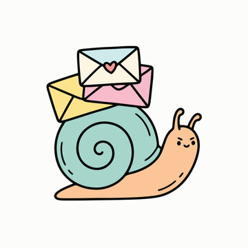 Slow Mail Snail Doodle Icon snail courier carrying envelopes