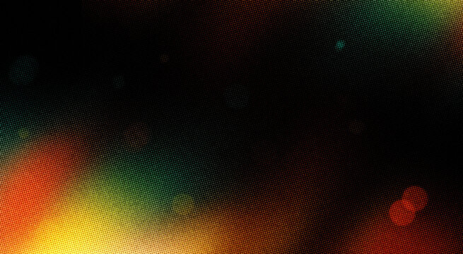 Colorful Halftone Texture with Warm Light Leaks and Grainy Multicolor Glow on Black Background