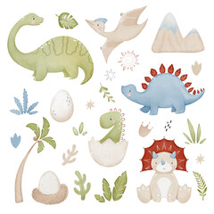 Watercolor Baby Dinosaur Clipart Set for Kids Nursery Decor © Svetlana