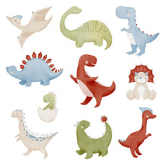 Watercolor Baby Dinosaur Clipart Set for Kids Nursery Decor © Svetlana