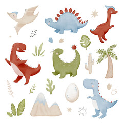 Watercolor Baby Dinosaur Clipart Set for Kids Nursery Decor © Svetlana