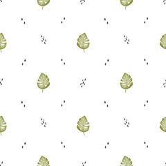 green palm leaves watercolor seamless pattern on white background. monstera for fabric,textile,wrapping,scrapbooking,wallpape © Svetlana