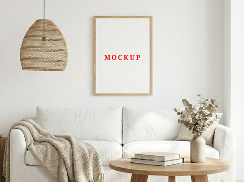 Modern poster frame mockup for living room interior.